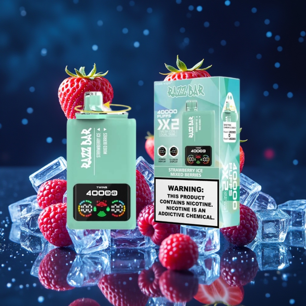 Razz Bar 40000 Puffs Ühekordne Vape MAASIKAMÄRG & SEGAMARJAD, Power Screen Display, 1.0Ω×2 Mesh Coil, 650 Mah Battery Type-C Port, 2%,5% Nikotiinisisaldus