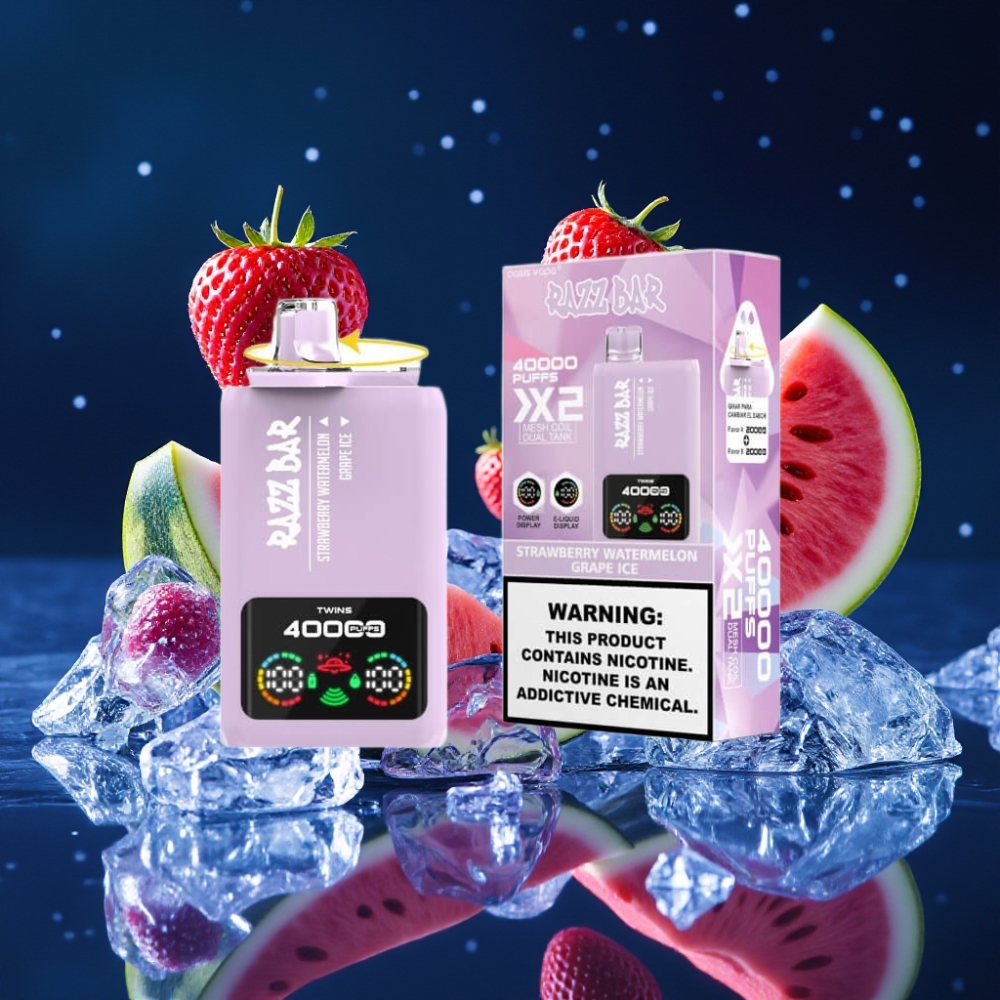 Razz Bar 40000 Puffs Ühekordne Vape MAASIKA-ARBUISI & VIINAMARJA JÄÄ, Power Screen, 1.0Ω×2 Mesh Coil, 650mAh Type-C