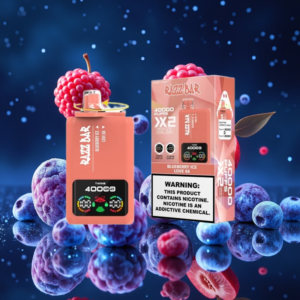 Razz Bar 40000 Puffs Ühekordne Vape MUSTIKA JÄÄ & ARMUKUUE 66 - Toiteekraan, 1.0Ω×2 Mesh Coil, 650 Mah Akutüüp-C Pordiga, 2%,5% Nikroosi Sisaldus
