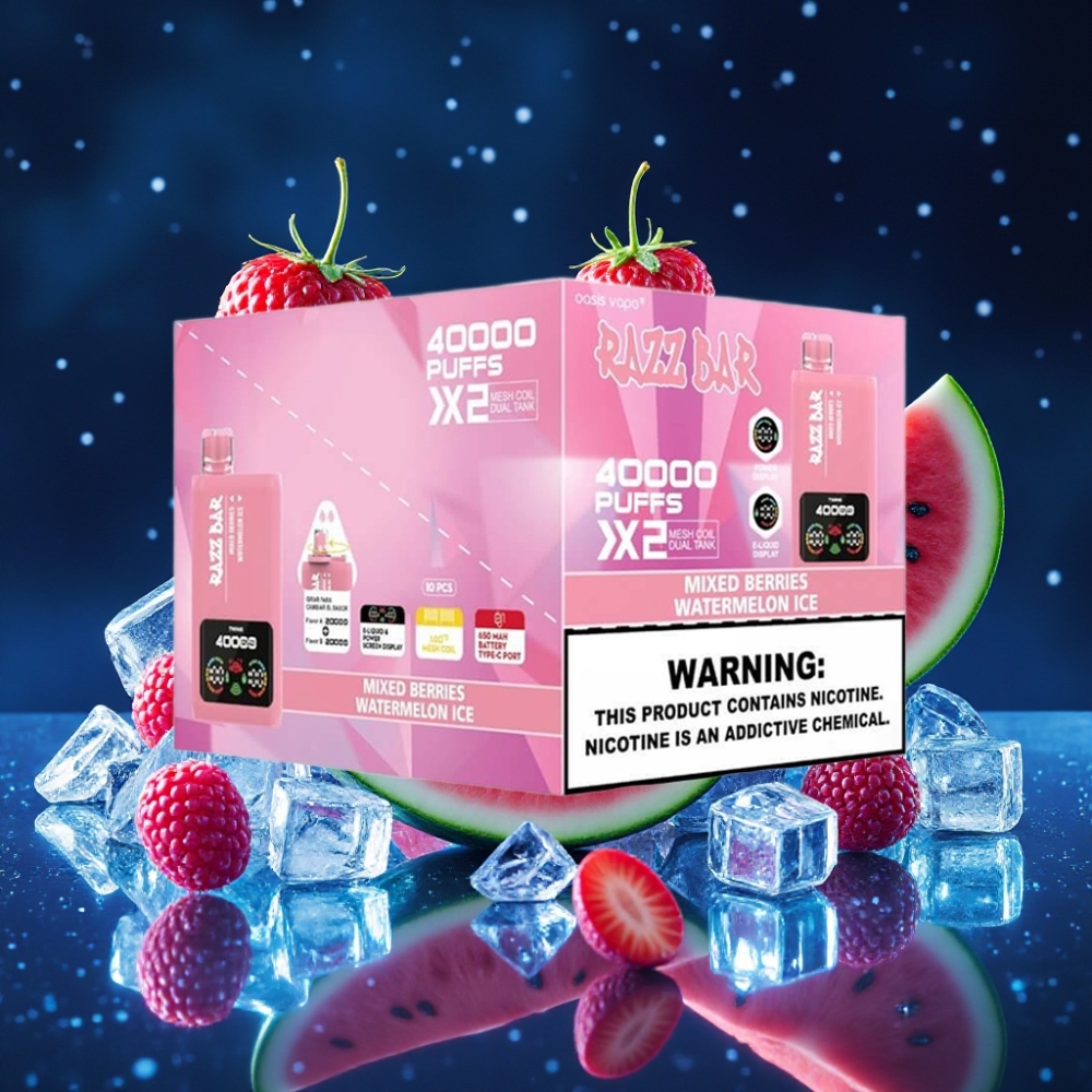 Razz Bar 40000 Puffs Ühekordne Vape SEGAMETSADE & ARBUUSIJÄÄ 1.0Ω×2 Mesh Coil 650mAh Type-C