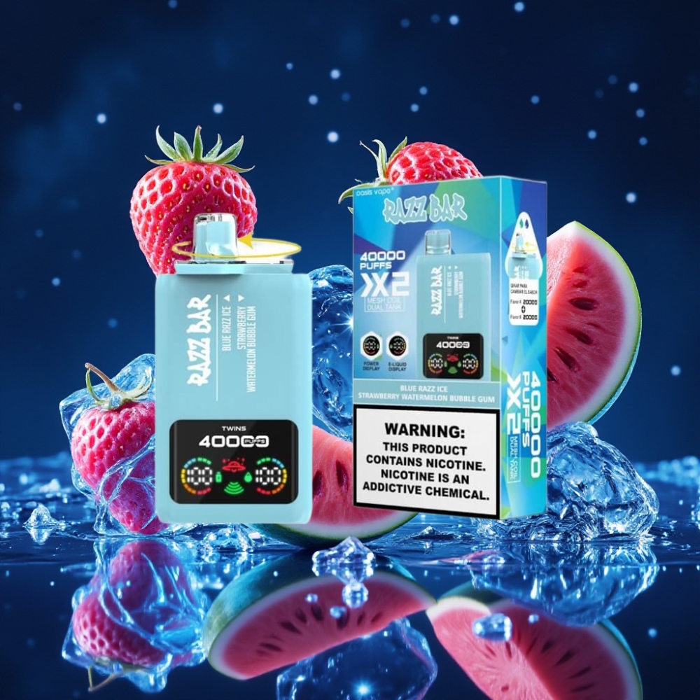 Razz Bar 40000 Puffs Ühekordne Vape SININE RAZZ-JÄÄ-MAASIKA-ARBUUSI MULLIGUMI, Power Screen Display, 1.0Ω×2 Mesh Coil, Type-C Port