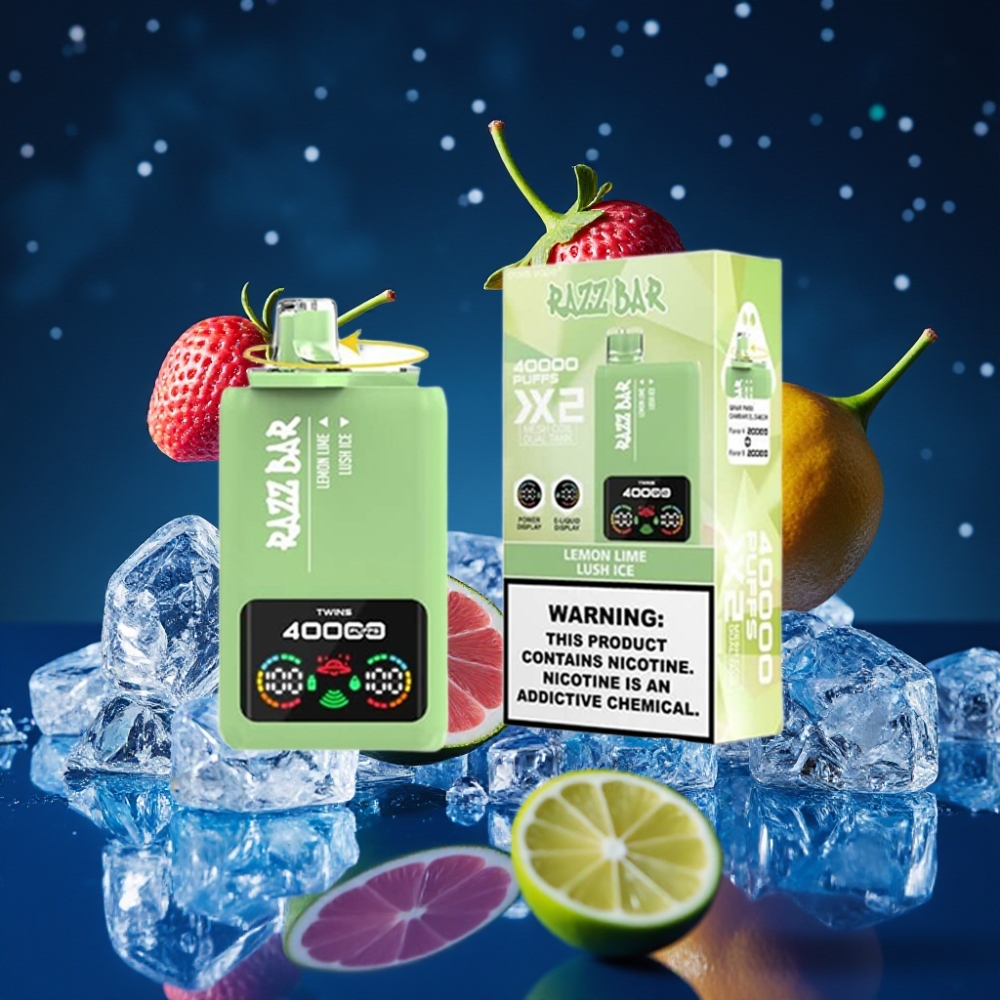 Razz Bar 40000 Puffs Ühekordne Vape SITRUS-LAIMI & JÄÄLILLE 650 Mah Akuga, Tüüp-C Pordiga, 1.0Ω×2 Võrkkruuniga, Ekraanikuvaga, 2%,5% Nikroonisisaldusega