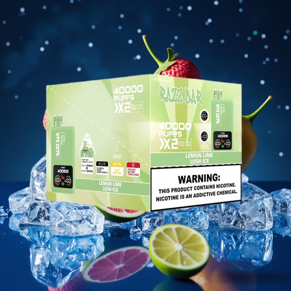 Razz Bar 40000 Puffs Ühekordne Vape SITRUS-LAIMI & JÄÄLILLE 650 Mah Akuga, Tüüp-C Pordiga, 1.0Ω×2 Võrkkruuniga, Ekraanikuvaga, 2%,5% Nikroonisisaldusega