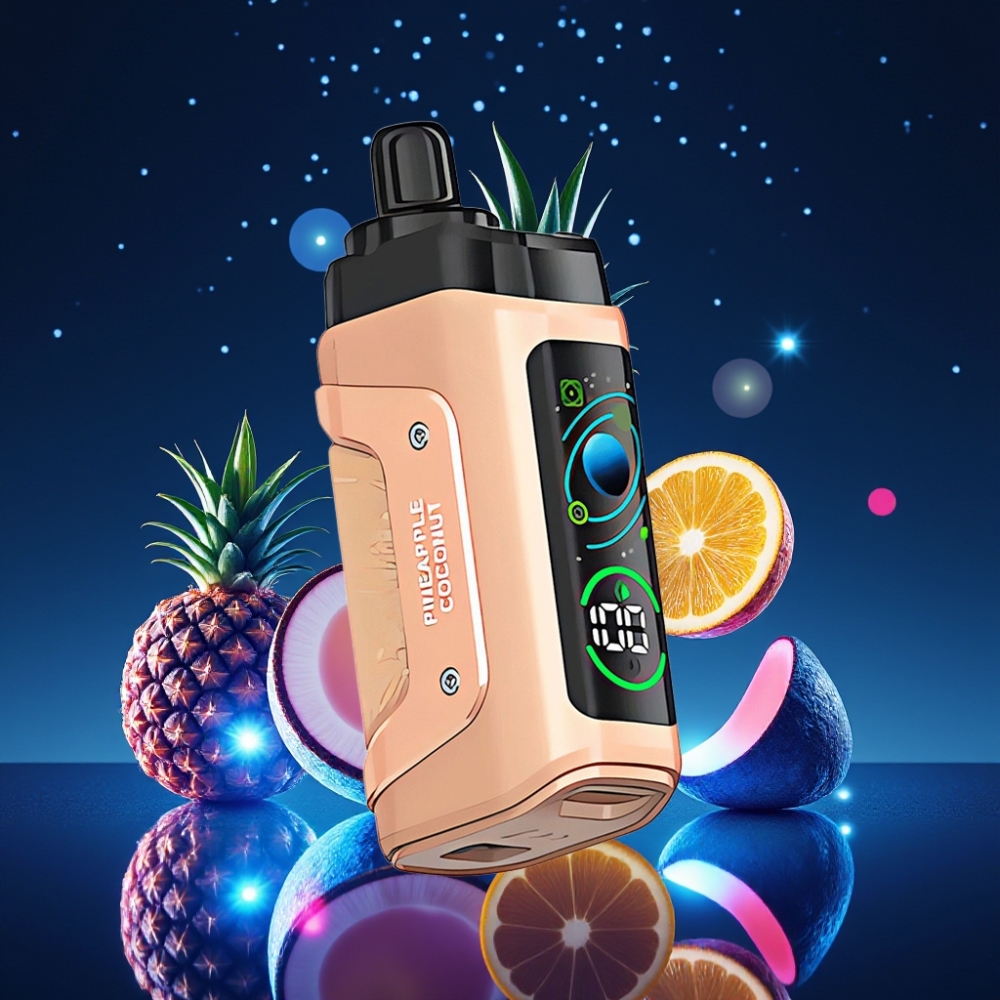 Razz Bar 45000 Puffs Ühekordne Vape Ananass-Kookos 45000 Puffs, 1.0 Ohm Mesh Coil, Adjustable Airflow