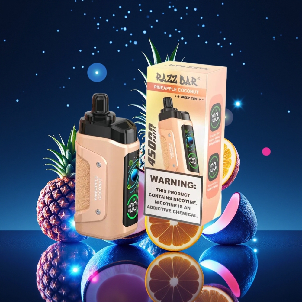 Razz Bar 45000 Puffs Ühekordne Vape Ananass-Kookos 45000 Puffs, 1.0 Ohm Mesh Coil, Adjustable Airflow