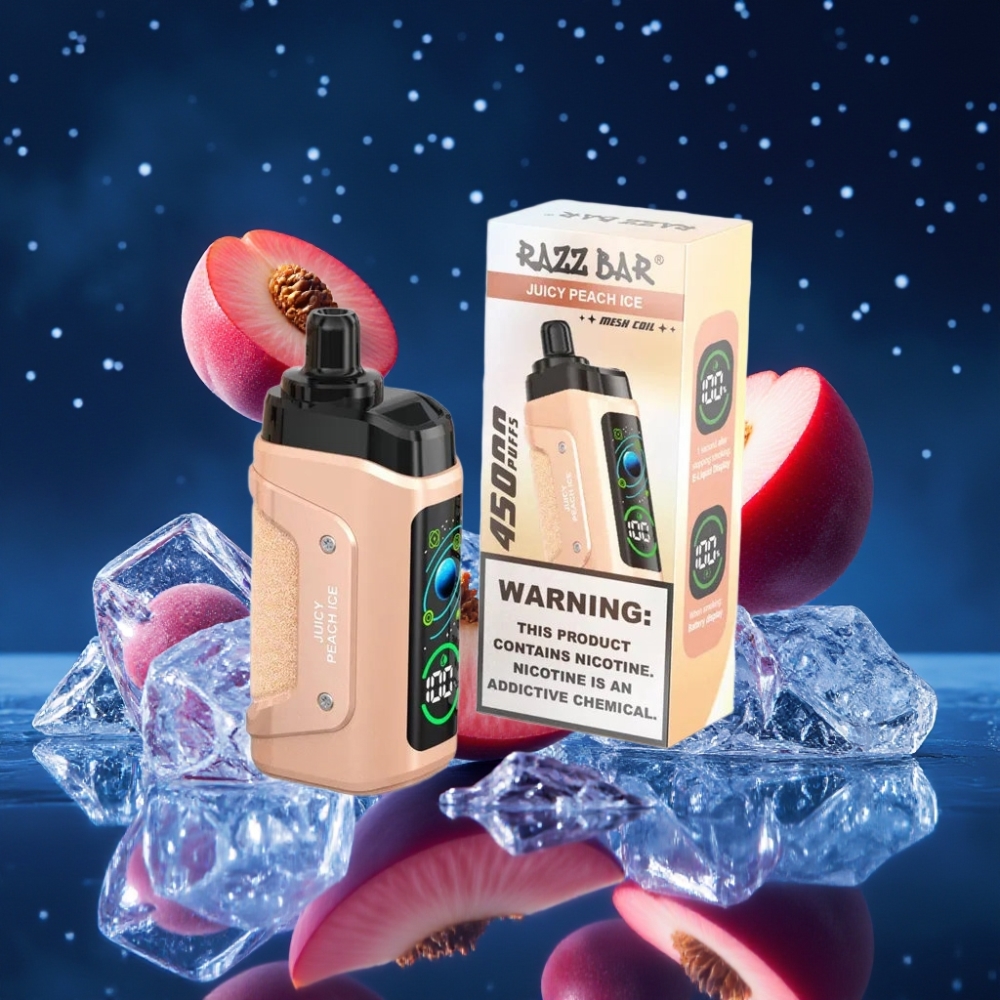 Razz Bar 45000 Puffs Ühekordne Vape Mahljas Virsikujää & Adjustable Airflow, 1.0 Ohm Mesh Coil, Type-C Laadimine