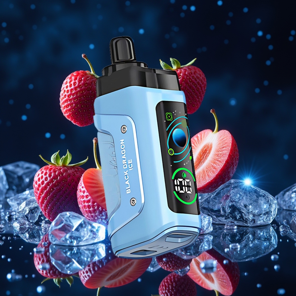 Razz Bar 45000 Puffs Ühekordne Vape Must Draakon Jäämees, 1.0 Ohm Mesh Coil, Reguleeritav Õhuvool, 650 Mah Akuga, Type-C Laadimisega, 20 mg/ml Nikotiinitugevus