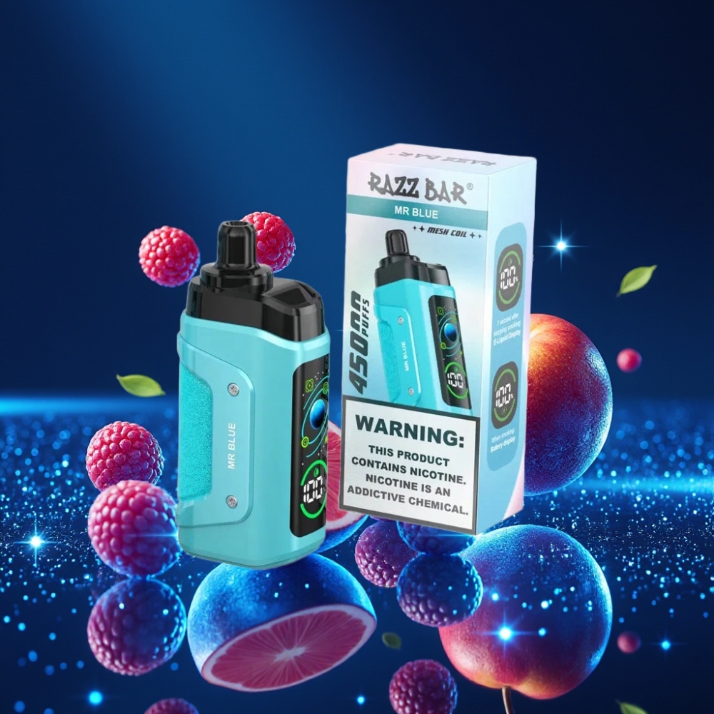 Razz Bar 45000 Puffs Ühekordne Vape – Sinine ja Vaarikas, 1.0 Ohm Mesh Coil, Reguleeritav Õhuvool, Type-C Laadimine