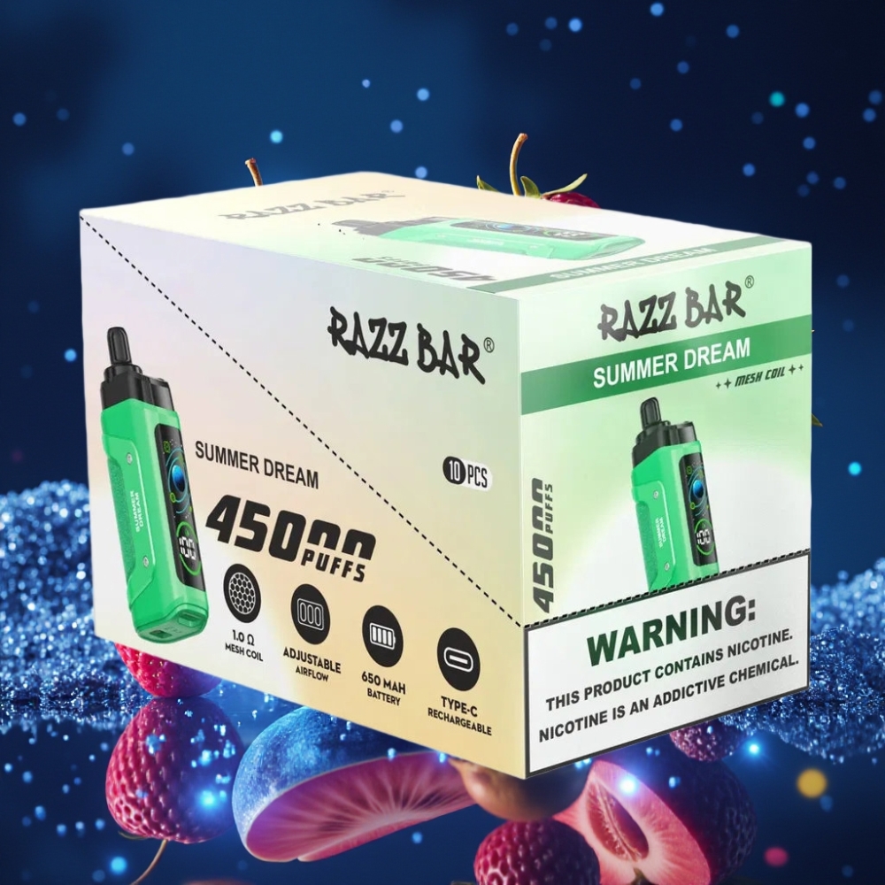 Razz Bar 45000 Puffs Ühekordne Vape Suvine Unistus – 1.0 Ohm Mesh, Reguleeritav Õhuvool, 650 mAh Akutüüp-C