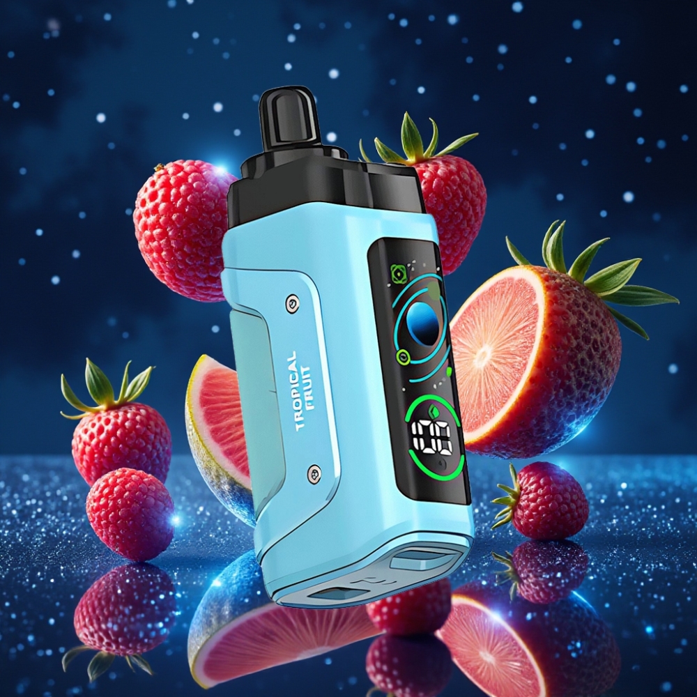 Razz Bar 45000 Puffs Ühekordne Vape Troopiline Puuvilja ja Maasik, 1.0 Ohm Mesh Coil, Reguleeritav Õhuvool, 650 Mah Akut, Type-C Laadimine, 20 mg/ml Nikotiini Tugevus