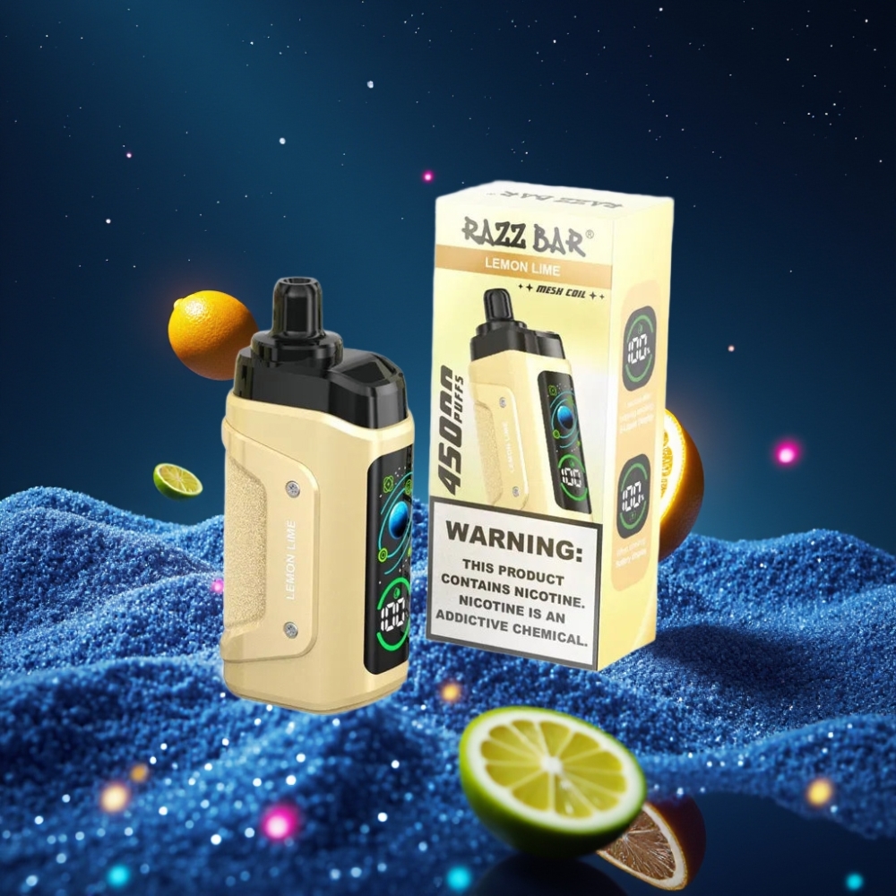 Razz Bar 45000 Puhangut Ühekordne Vape Sidruni-Laimi, 1.0 Ohm Mesh Coil, Reguleeritav Õhuvool, 650 Mah Akuga, Type-C Laadimisega, 20 mg/ml Nikotiinitugevus