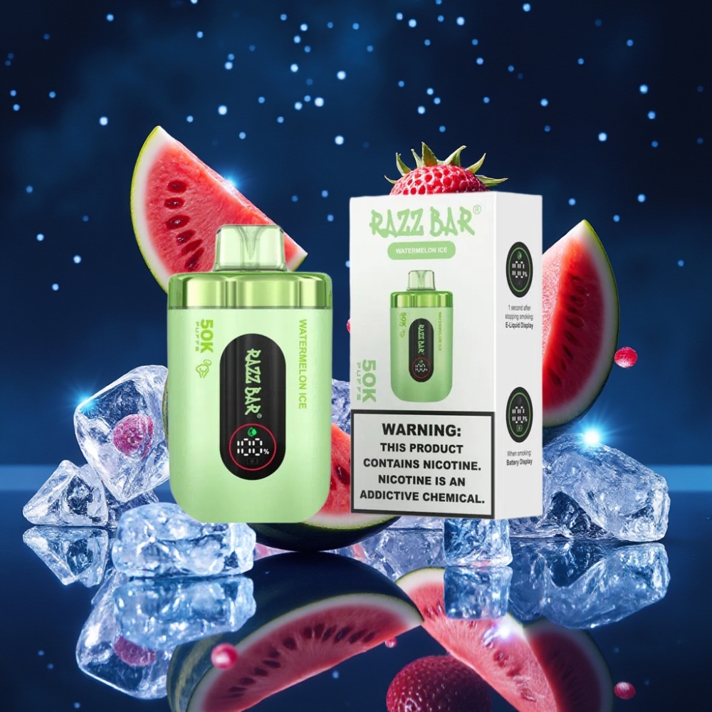 Razz Bar 50K Puffs Ühekordne Vape 50000 Puffs 2% Nikotiini Vesimelonijää