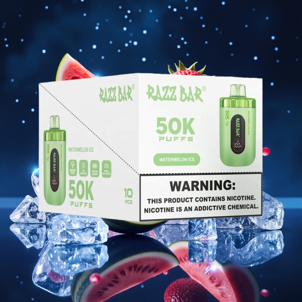 Razz Bar 50K Puffs Ühekordne Vape 50000 Puffs 2% Nikotiini Vesimelonijää