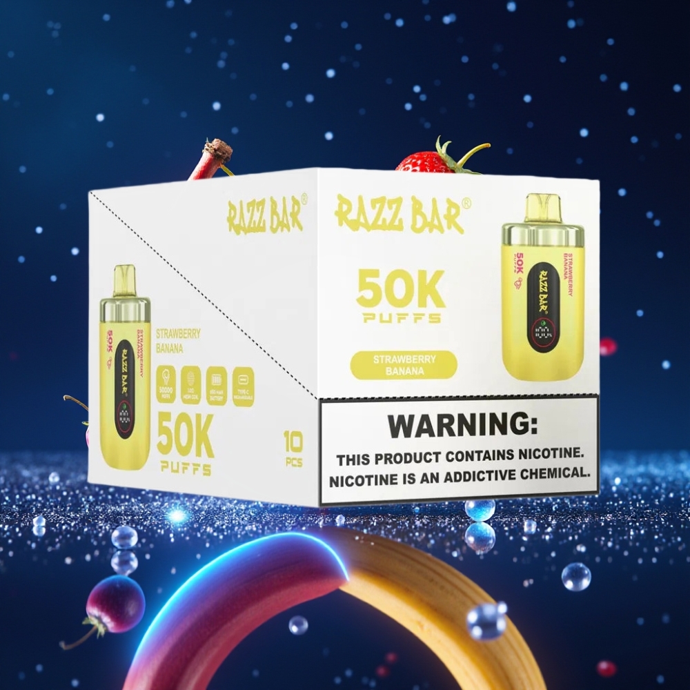 Razz Bar 50K Puffs Ühekordne Vape Maasika-Banaani, 50000 Tilku, 1.0 Ohm Mesh, Type-C Laadimine, 2% Nikotiini