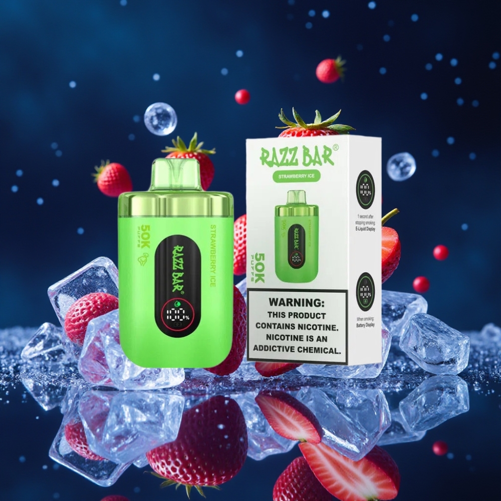 Razz Bar 50K Puffs Ühekordne Vape Maasika-Jää 1.0 Ohm Mesh, 650mAh, Type-C