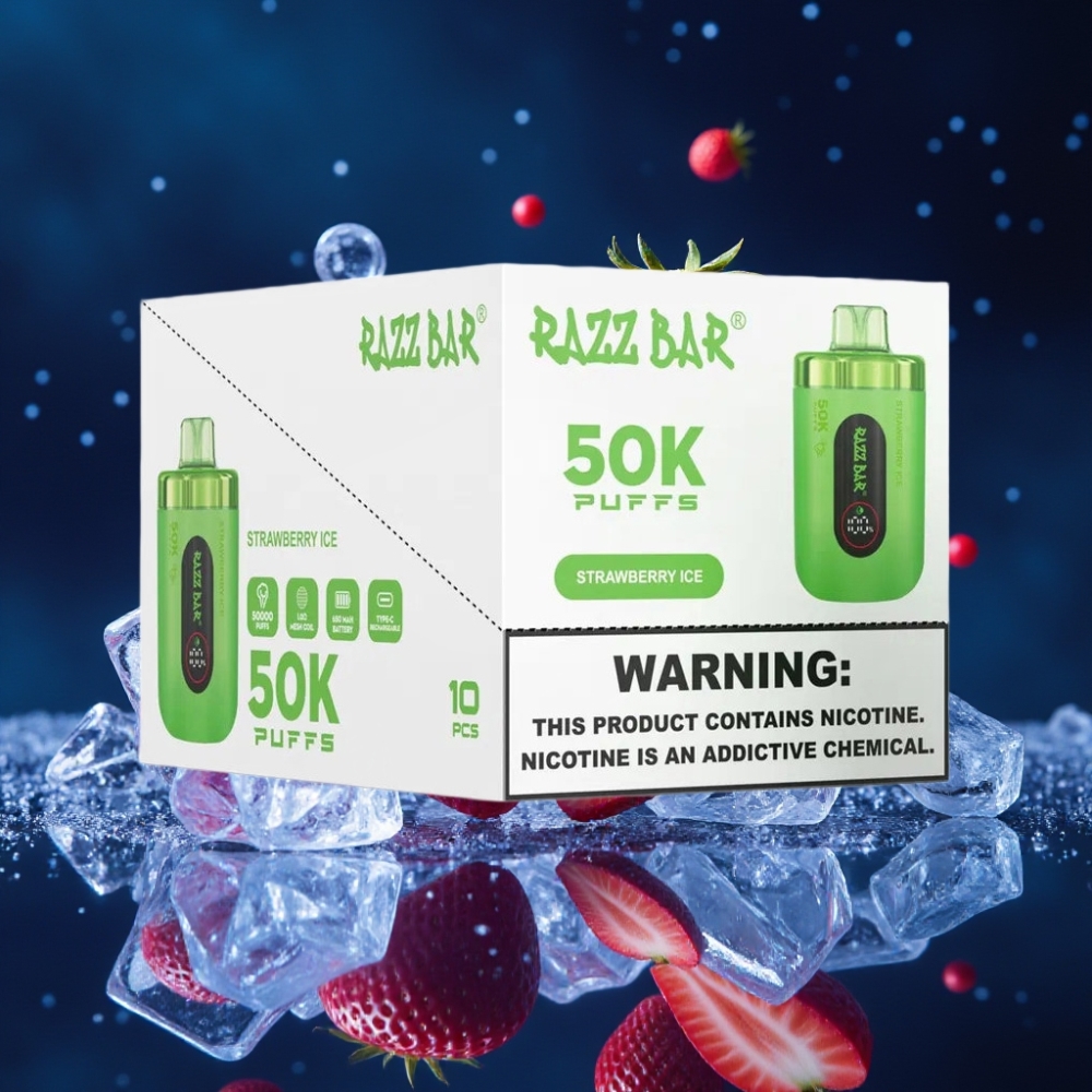 Razz Bar 50K Puffs Ühekordne Vape Maasika-Jää 1.0 Ohm Mesh, 650mAh, Type-C