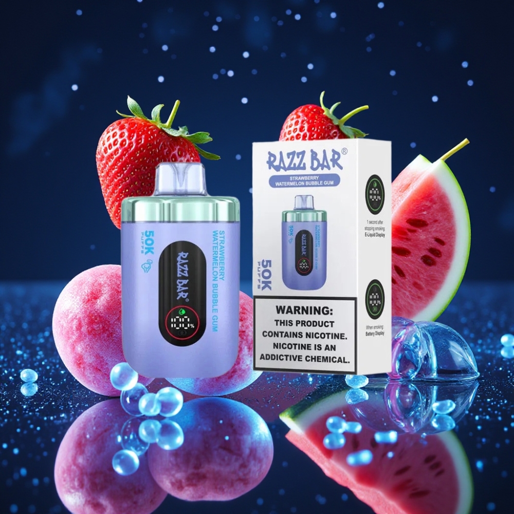 Razz Bar 50K Puffs Ühekordne Vape Maasikas-Arbuus Mullikomm 650 mAh, 1.0 Ohm Mesh, Type-C