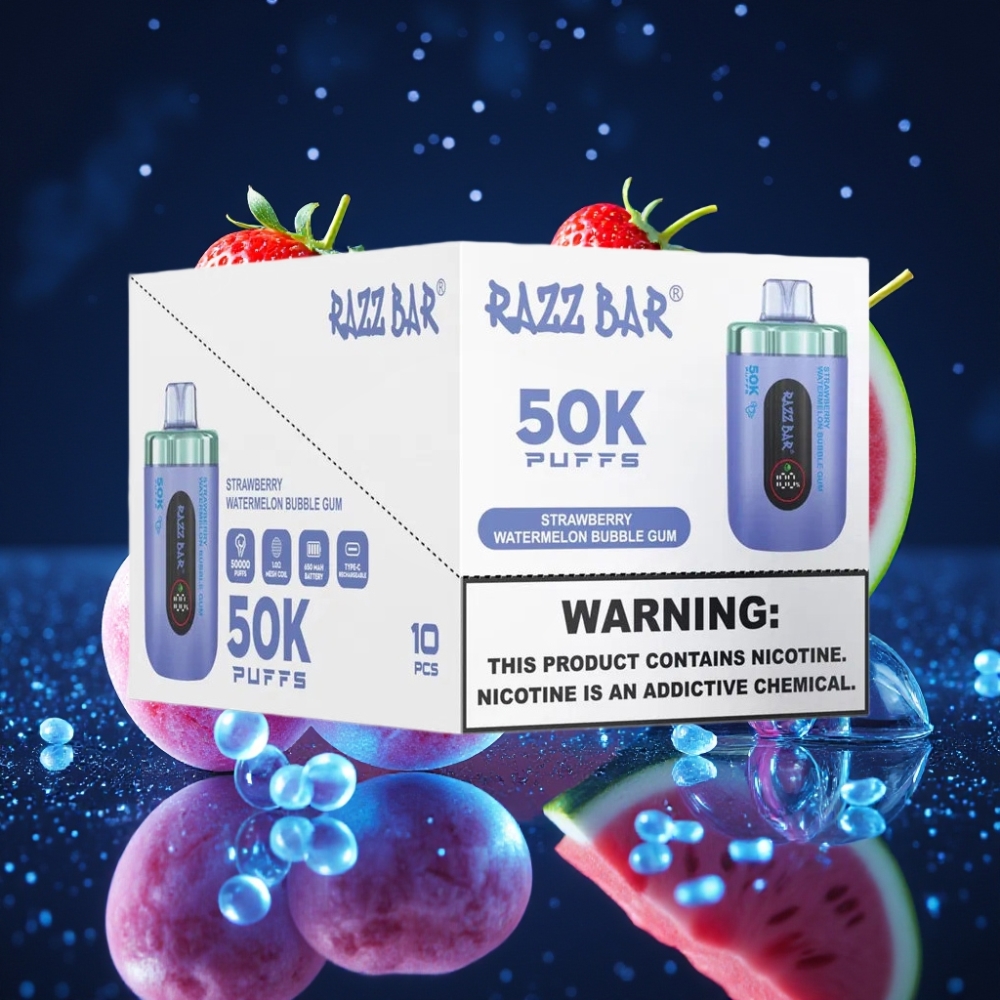 Razz Bar 50K Puffs Ühekordne Vape Maasikas-Arbuus Mullikomm 650 mAh, 1.0 Ohm Mesh, Type-C