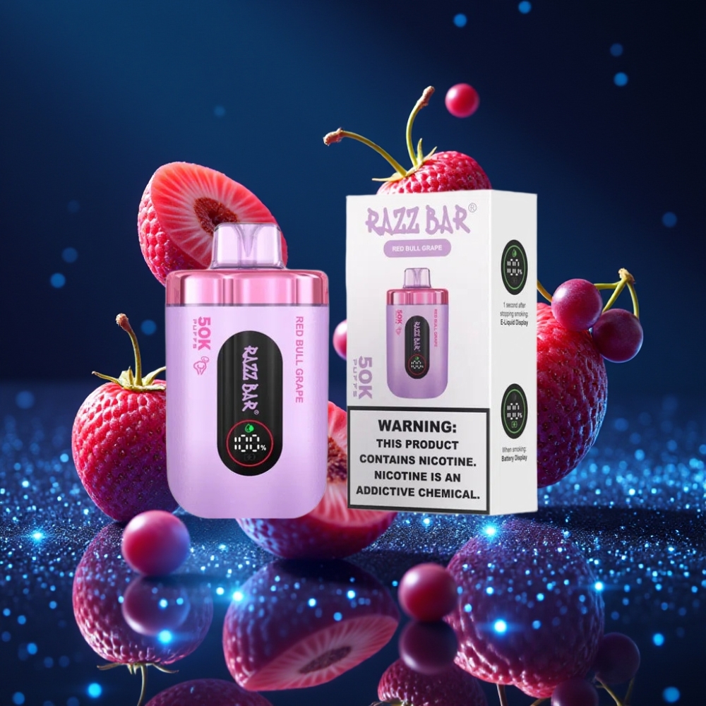 Razz Bar 50K Puffs Ühekordne Vape Punane Sõstar-Marelik 50000 Tõmmet, 1.0 Ohm Mesh Coil, 650 Mah Akuga, Type-C Laadimisega, 2% Nikotiini