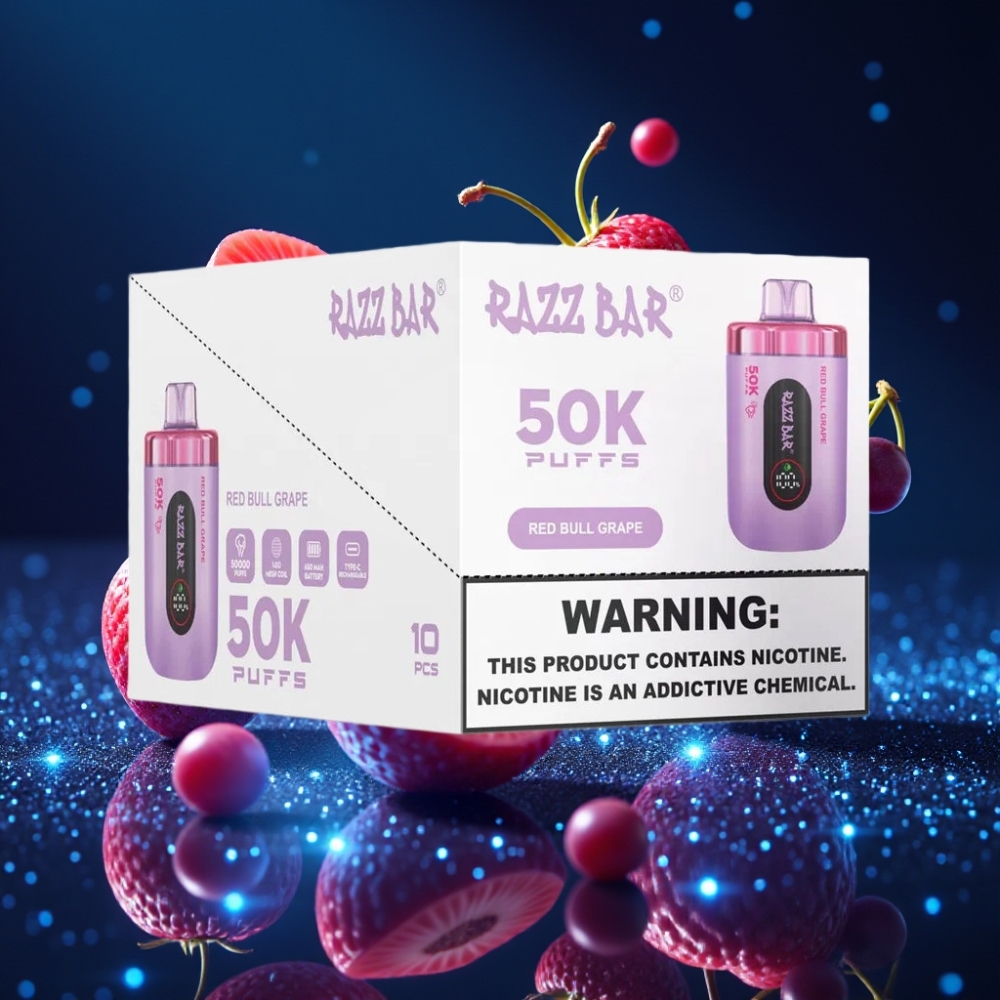Razz Bar 50K Puffs Ühekordne Vape Punane Sõstar-Marelik 50000 Tõmmet, 1.0 Ohm Mesh Coil, 650 Mah Akuga, Type-C Laadimisega, 2% Nikotiini