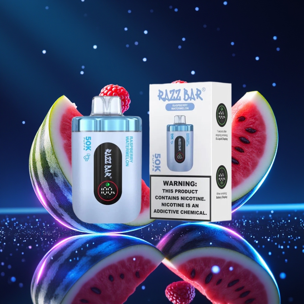 Razz Bar 50K Puffs Ühekordne Vape Vaarikas-Arbuus, 650 Mah, Type-C Laaditav, 2% Nikotiini
