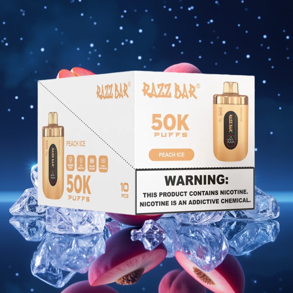Razz Bar 50K Puffs Ühekordne Vape Virsikujää & Marjad 50000 Puffs 1.0 Ohm Mesh 650mAh Type-C 2% Nikotiini