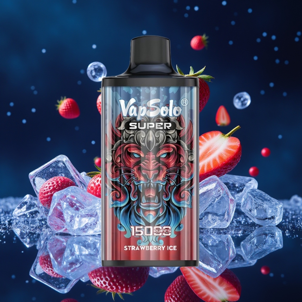 Vapsolo Super 15000 Puffs Ühekordne Vape Maasika-Jää 40ml, 850mAh Mesh Coil, Type-C