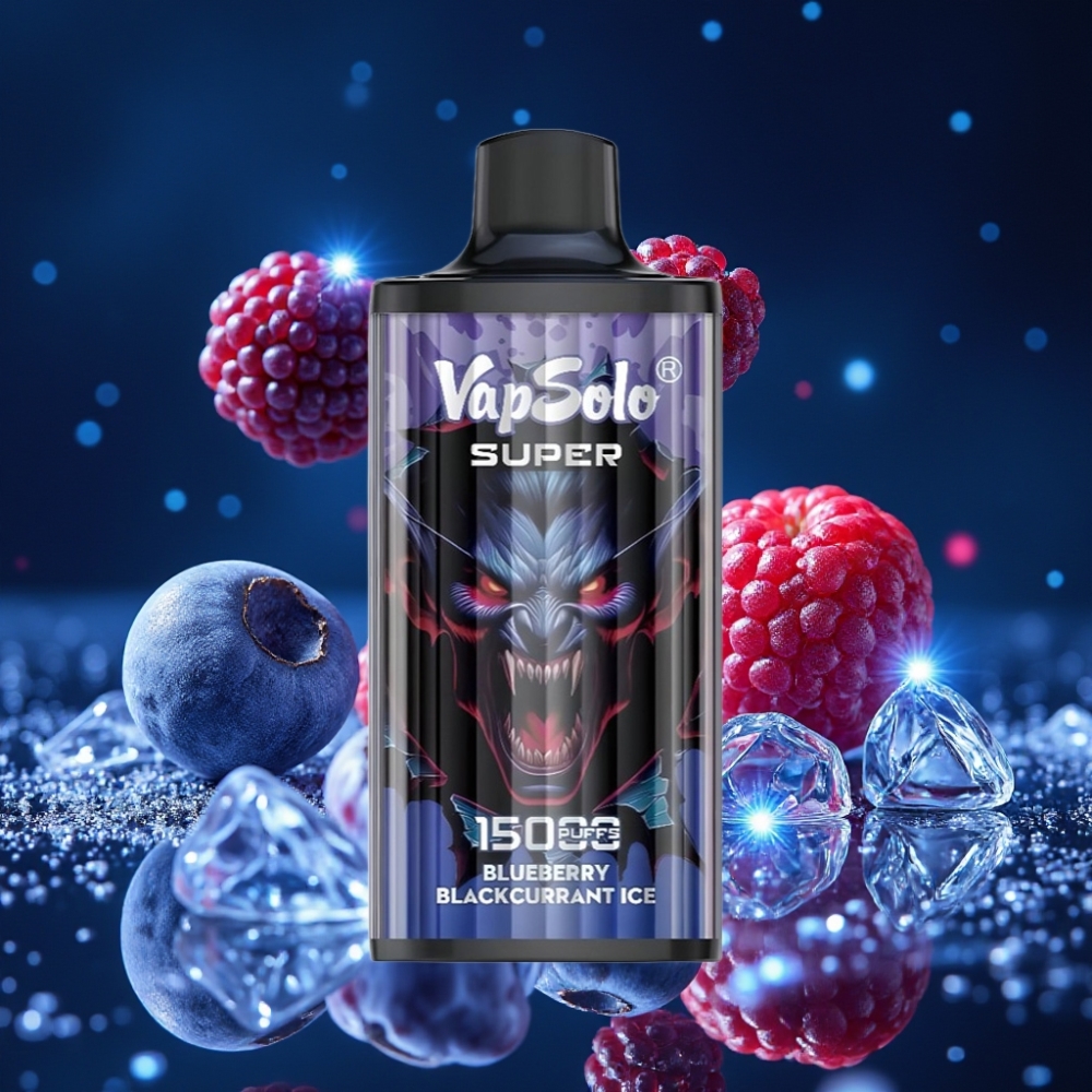 Vapsolo Super 15000 Puffs Ühekordne Vape Mustikas Mustsõstr Jää 40ml E-Liquid 850mAh Mesh Coil Type-C