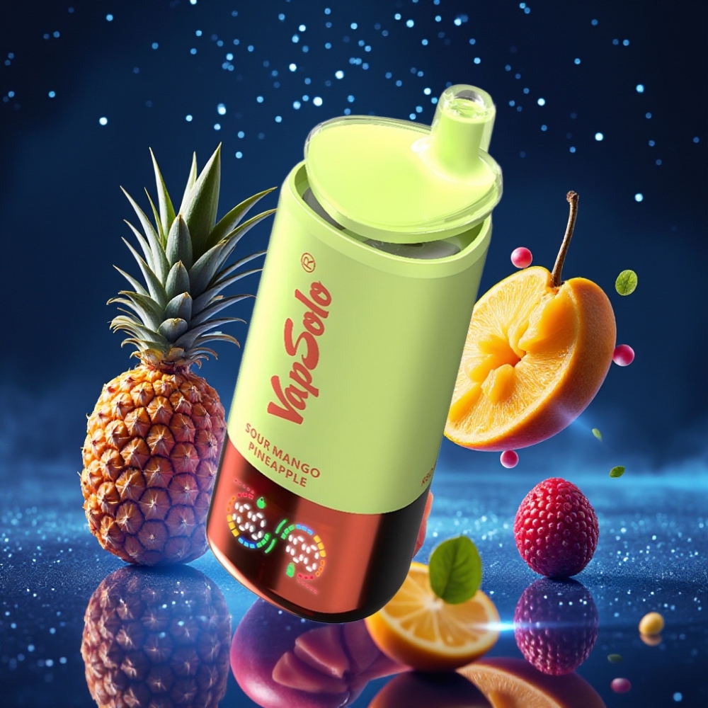 VapSolo Triple 30000 Puffs Ühekordne Vape Hapu Mango-Ananass (47x47x115mm, 40ml, 20/50 mg/ml, 3 mahuti, Type-C)