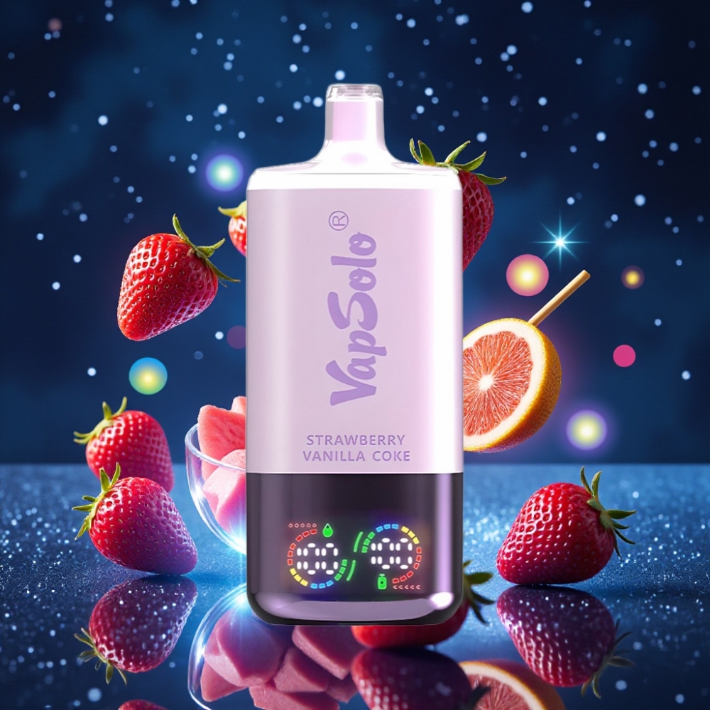 VapSolo Triple 30000 Puffs Ühekordne Vape Maasika-Vanilli-Kookla (47x47x115mm, 40ml, 20/50 mg/ml, 3 paak, Type-C)