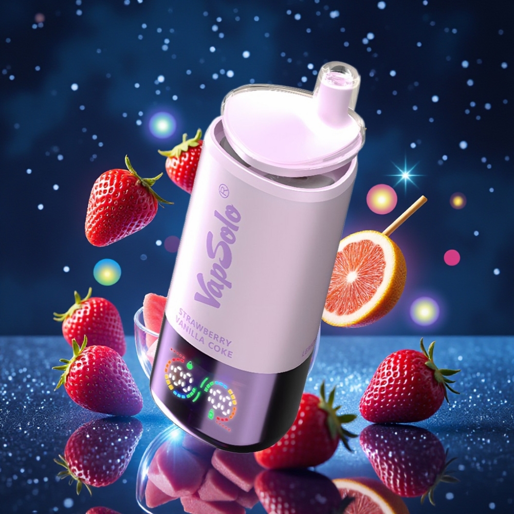 VapSolo Triple 30000 Puffs Ühekordne Vape Maasika-Vanilli-Kookla (47x47x115mm, 40ml, 20/50 mg/ml, 3 paak, Type-C)