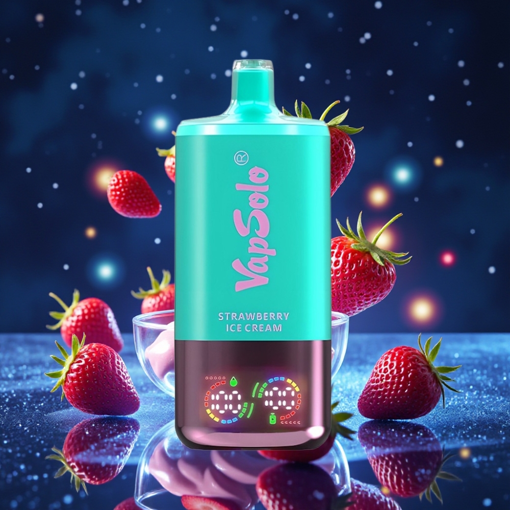 VapSolo Triple 30000 Puffs Ühekordne Vape Maasikajäätis, 40ml E-vedelik, 20/50 mg/ml nikotiini, 3 mahutit, Type-C laadimine