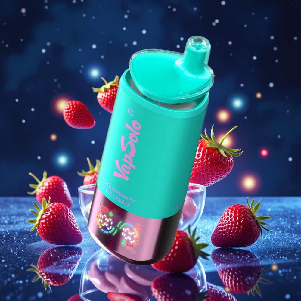 VapSolo Triple 30000 Puffs Ühekordne Vape Maasikajäätis, 40ml E-vedelik, 20/50 mg/ml nikotiini, 3 mahutit, Type-C laadimine