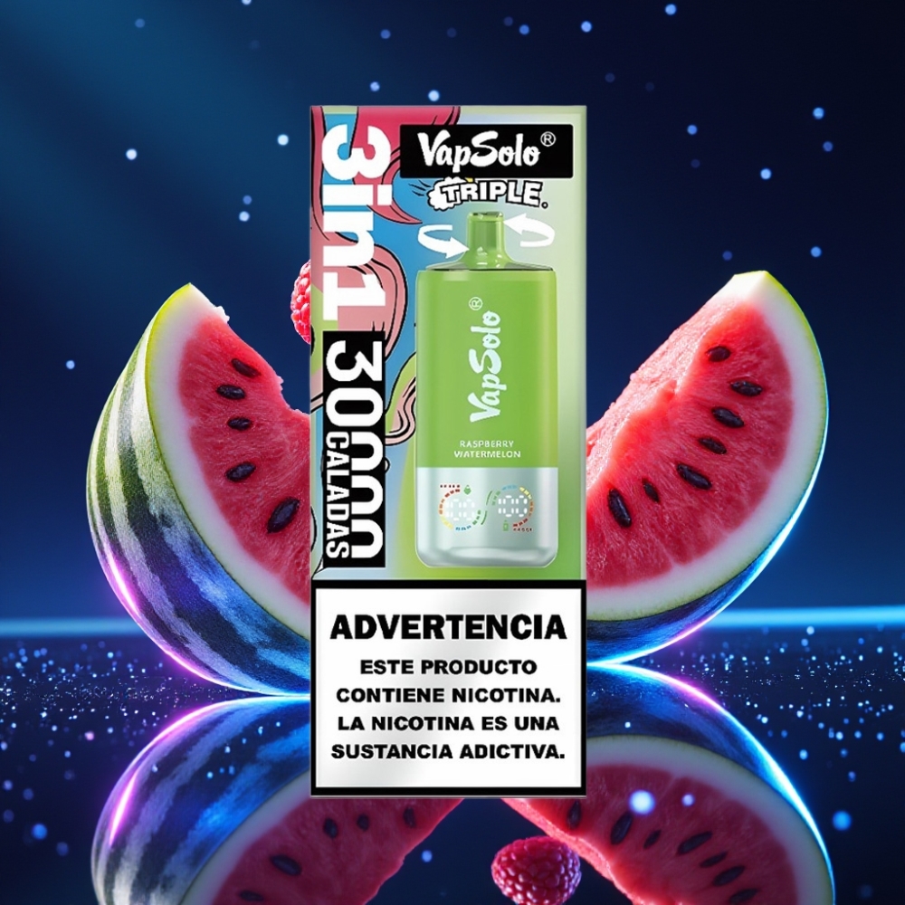 Vapsolo Triple 30000 Puffs Disposabelne Vape Vaarikas-Arbuus, 40ml e-vedelik, 20 mg/ml või 50 mg/ml nikotiini, Type-C laadimine