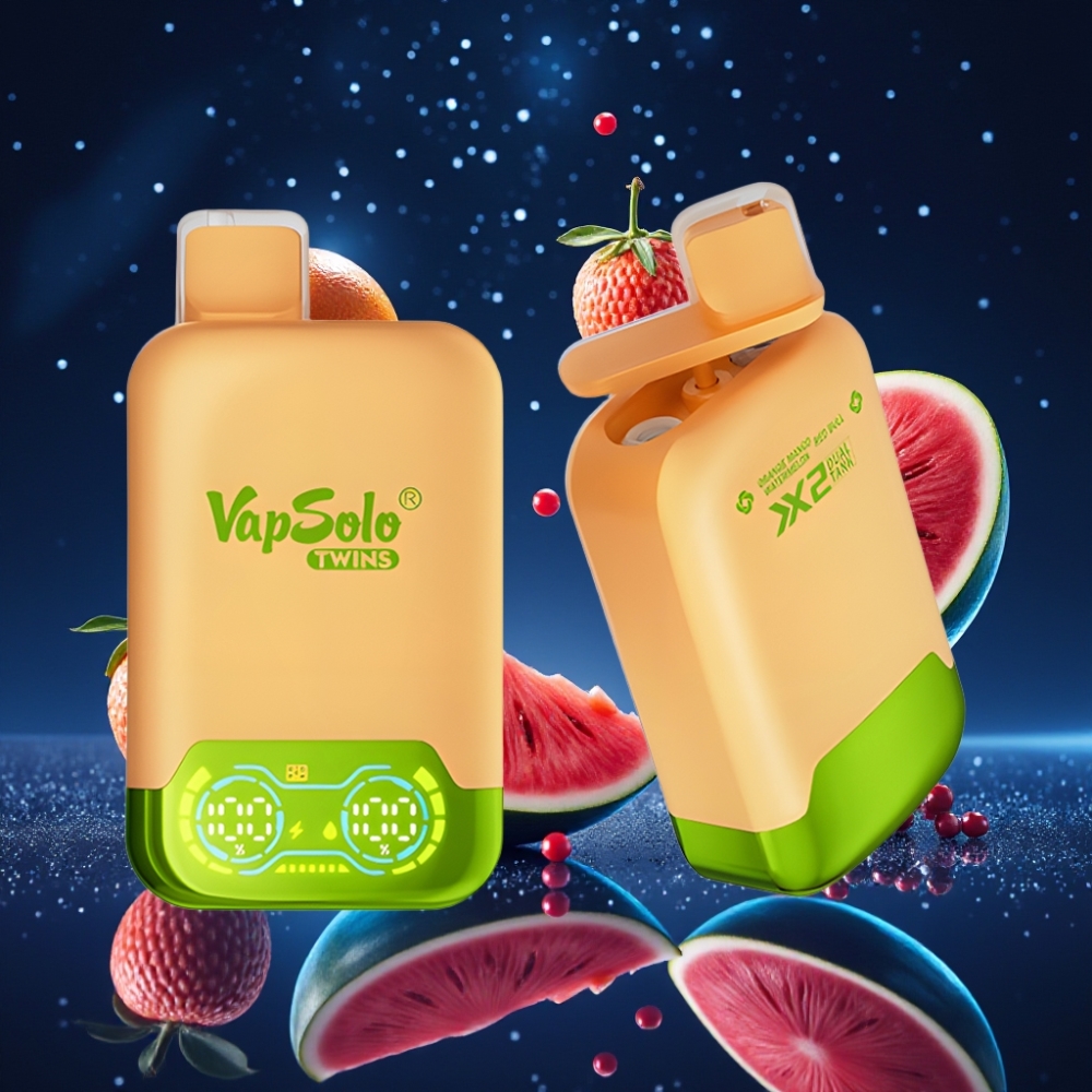 Vapsolo Twins 20000 Puffs Disposabel Vape Apelsin-Mango-Arbuus & Red Bull, 40 ml e-vedelik, 2 paak, Type-C laadimine