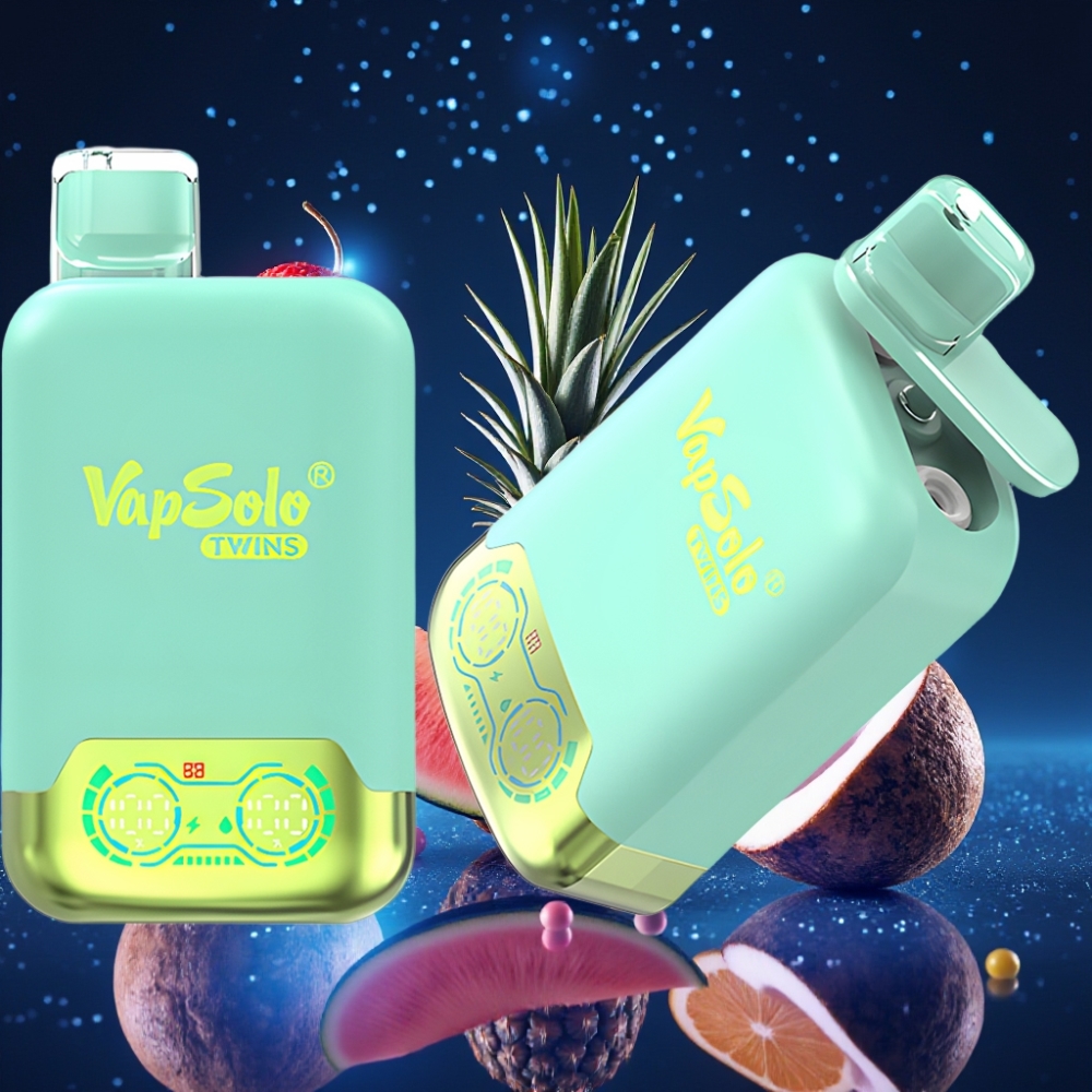 Vapsolo Twins 20000 Puffs Kolmekordne Melon & Ananassi-Kookos Ühekordne Vape, 40 ml e-vedelik, 2 paaki, Type-C laadimine