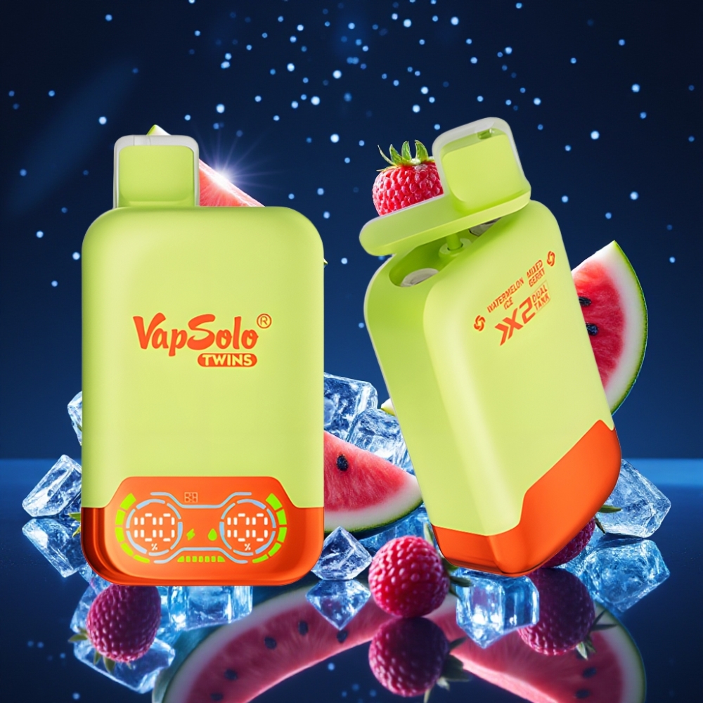 Vapsolo Twins 20000 Puffs Vesinikmelon & Segamari E-vedelik 40ml Nikotiinitugevus 20mg/ml või 50mg/ml Type-C