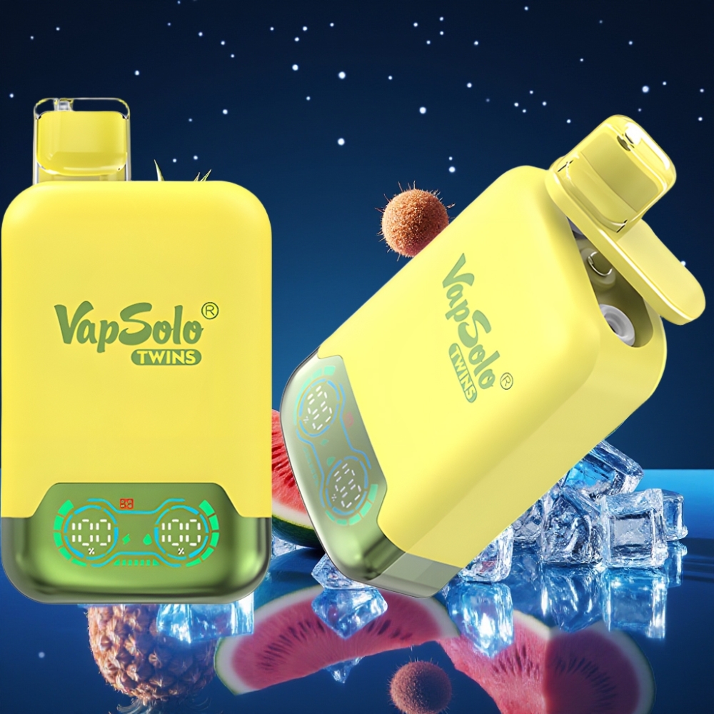 Vapsolo Twins 20000 Puffs Ühekordne Vape Ananass-Kookos & Arbuusi Jää 40 ml Nikotiin 20mg/ml, 50mg/ml, 2 õlipesa, Type-C laadimine