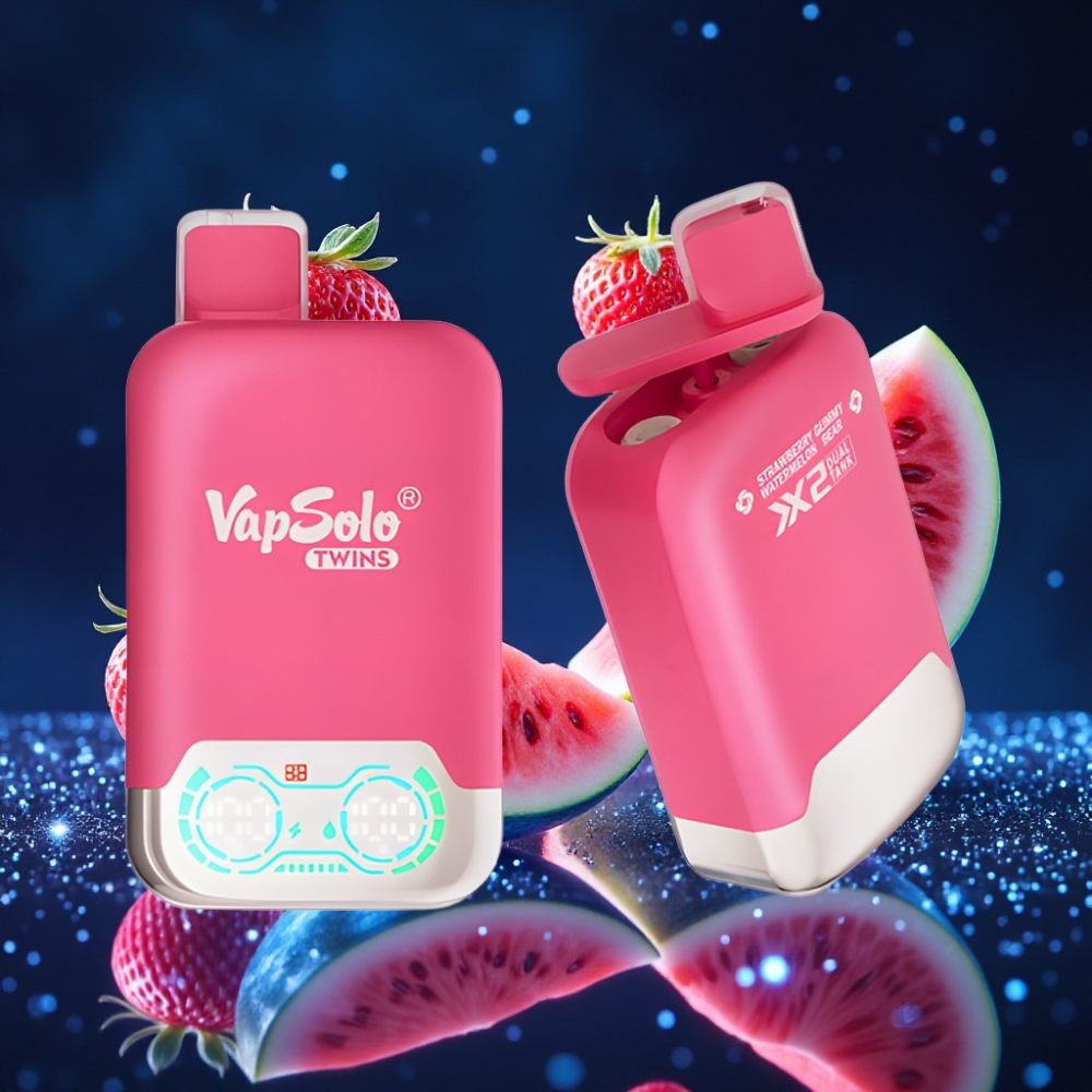 Vapsolo Twins 20000 Puffs Ühekordne Vape Maasikas-Arbuus & Kommi-Karu, 40 ml, 20mg/ml või 50mg/ml, 2 õlipesa, Type-C laadimine