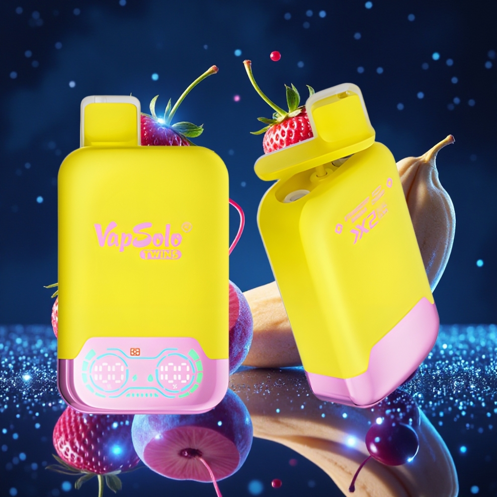 Vapsolo Twins 20000 Puffs Ühekordne Vape Maasikas-Banaan & Kirss-Fizz 40 ml / 20mg/ml või 50mg/ml, 2 mahutit, Type-C laadimine
