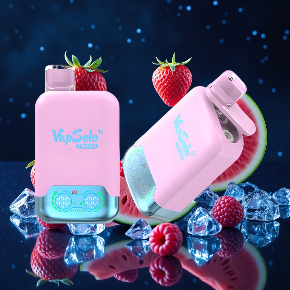 Vapsolo Twins 20000 Puffs Ühekordne Vape Must Jää Draakonivili Maasikas & Vaarikas-Arbuus (40 ml, 20mg/ml/50mg/ml, Type-C)