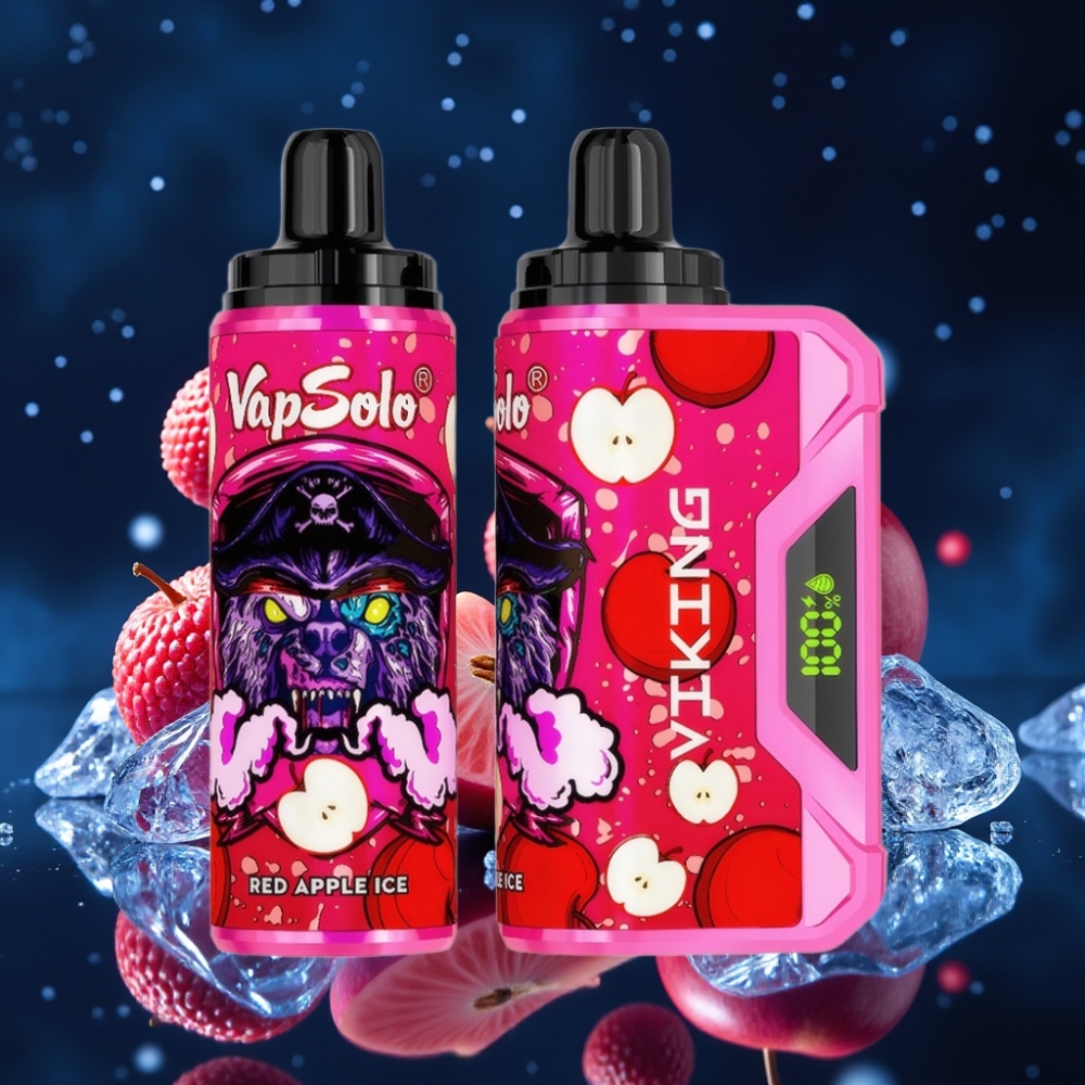 VapSolo VIKING 12000 Puffs 22ml Punane Õun-Jää Ühekordne Vape LED & Type-C
