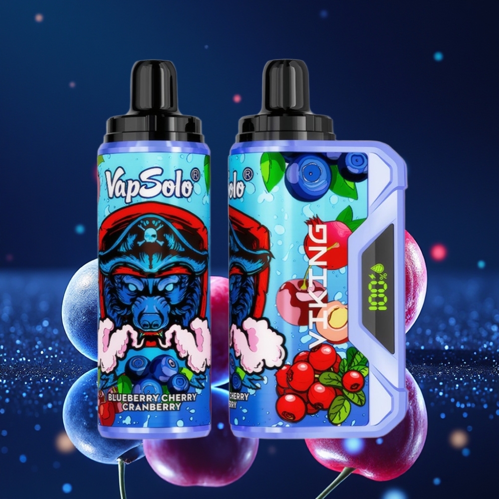 VapSolo VIKING 12000 Puffs Mustikas Kirss Jõhvikas Ühekordne Vape – 22ml, 20/50 mg/ml Nikotiini, Type-C Laadimine
