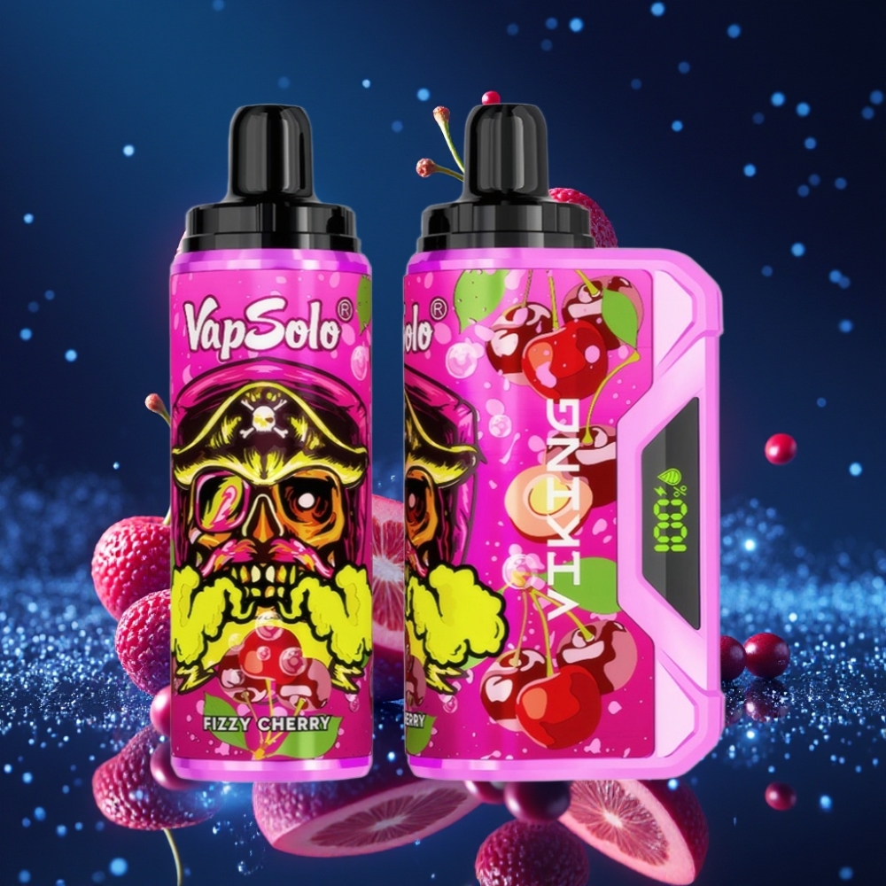 VapSolo VIKING 12000 Puffs Ühekordne Vape Friiseeria Kirss, 22ml, 20/50 mg/ml, Type-C Laadimine, LED Ekraan
