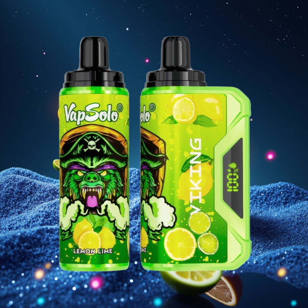 VapSolo VIKING 12000 Puffs Ühekordne Vape Sidruni-Laimi, 22ml E-vedelik, LED-ekraan, Type-C laadimine