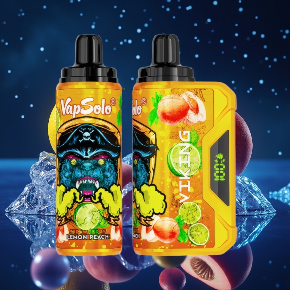 VapSolo VIKING 12000 Puffs Ühekordne Vape Sidruni-Virsik, 22ml, 20/50mg/ml, Type-C, LED-ekraan